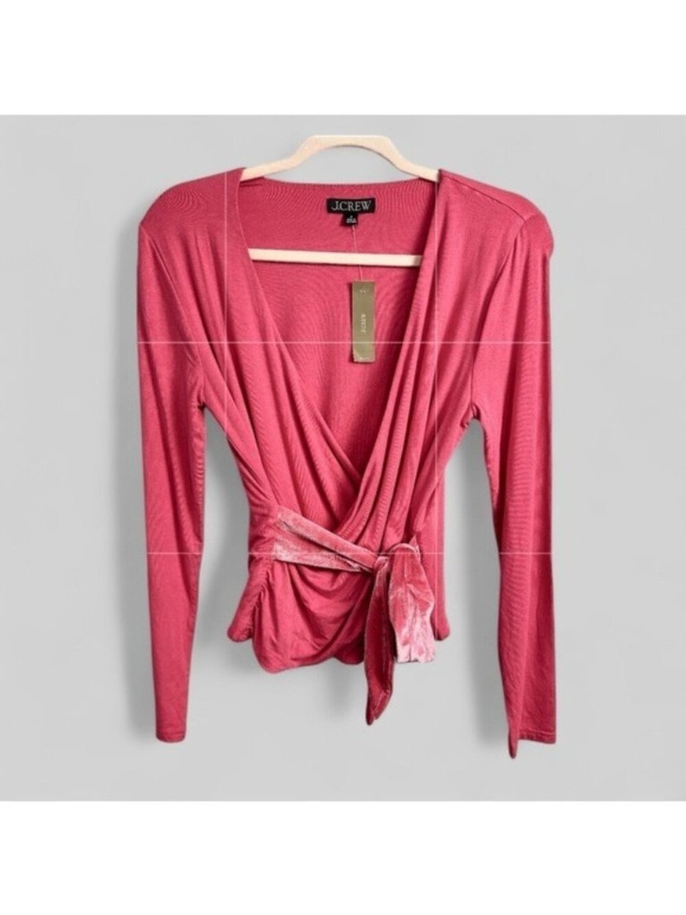 J. Crew New baby pink wrap top with velvet ties sash size Small flirty